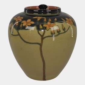 Rookwood 1923 Pottery Black Flower Lidded Vase 1321C Shirayamadani