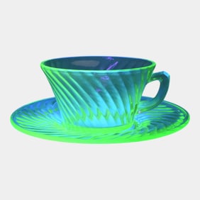 Uranium Green Depression Glass Set Of 8 Cups And Saucers