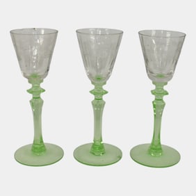 Uranium Green Stem Depression Glass Set Of 3 Cordials