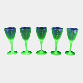 Uranium Green Depression Glass Set Of 5 Stemware Glasses