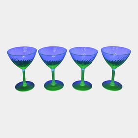Uranium Green Depression Glass Set Of 4 Stemware Glasses