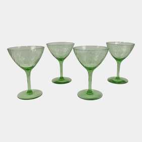 Uranium Green Depression Glass Set Of 4 Stemware Glasses