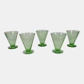 Uranium Green Depression Glass Set Of 5 Sherbet Cups