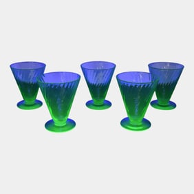 Uranium Green Depression Glass Set Of 5 Sherbet Cups