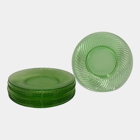 Uranium Green Depression Glass Salad Plate Set Of 8
