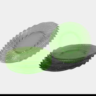 Uranium Green Depression Glass Salad Plate Set Of 8: We offer in house shipping on all items. Plus spend $2000 on winning bids and your shipping is free. Uranium Green Depression Glass Salad Plate Set Of 8 Nice mold and color. Excellent condition. 