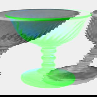 Uranium Green Depression Glass Sherbet Bowls Set Of 5: We offer in house shipping on all items. Plus spend $2000 on winning bids and your shipping is free. Uranium Green Depression Glass Sherbet Bowls Set Of 5 Excellent original condition. No damage or