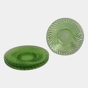 Uranium Green Depression Glass Dinner Plates Set Of 4