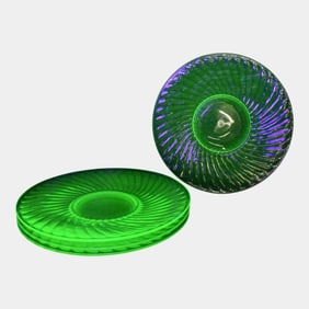 Uranium Green Depression Glass Dinner Plates Set Of 4