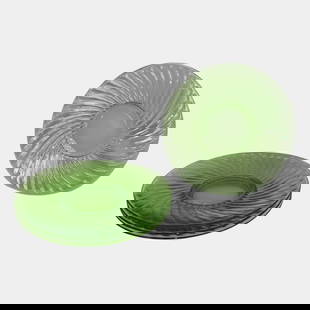 Uranium Green Depression Glass Dinner Plates Set Of 4: We offer in house shipping on all items. Plus spend $2000 on winning bids and your shipping is free. Uranium Green Depression Glass Dinner Plates Set Of 4 Excellent condition. Each piece glows green
