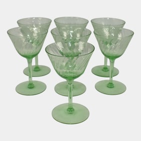 Uranium Green Depression Glass Cordials Set Of 7