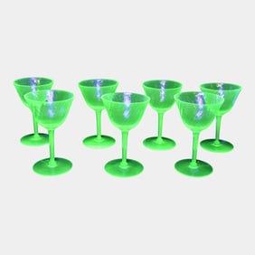 Uranium Green Depression Glass Cordials Set Of 7