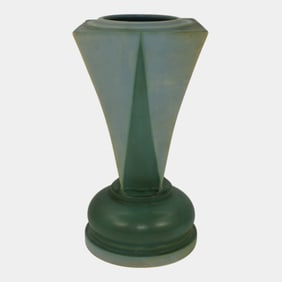 Roseville Futura 1928 Art Deco Pottery Blue Green Shooting Star Vase 392-10