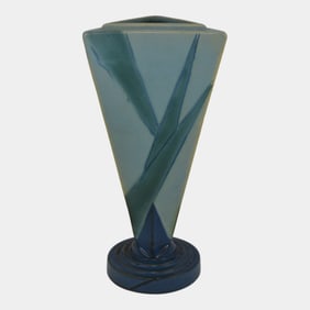Roseville Futura 1928 Vintage Art Deco Pottery Big Blue Triangle Vase 388-9
