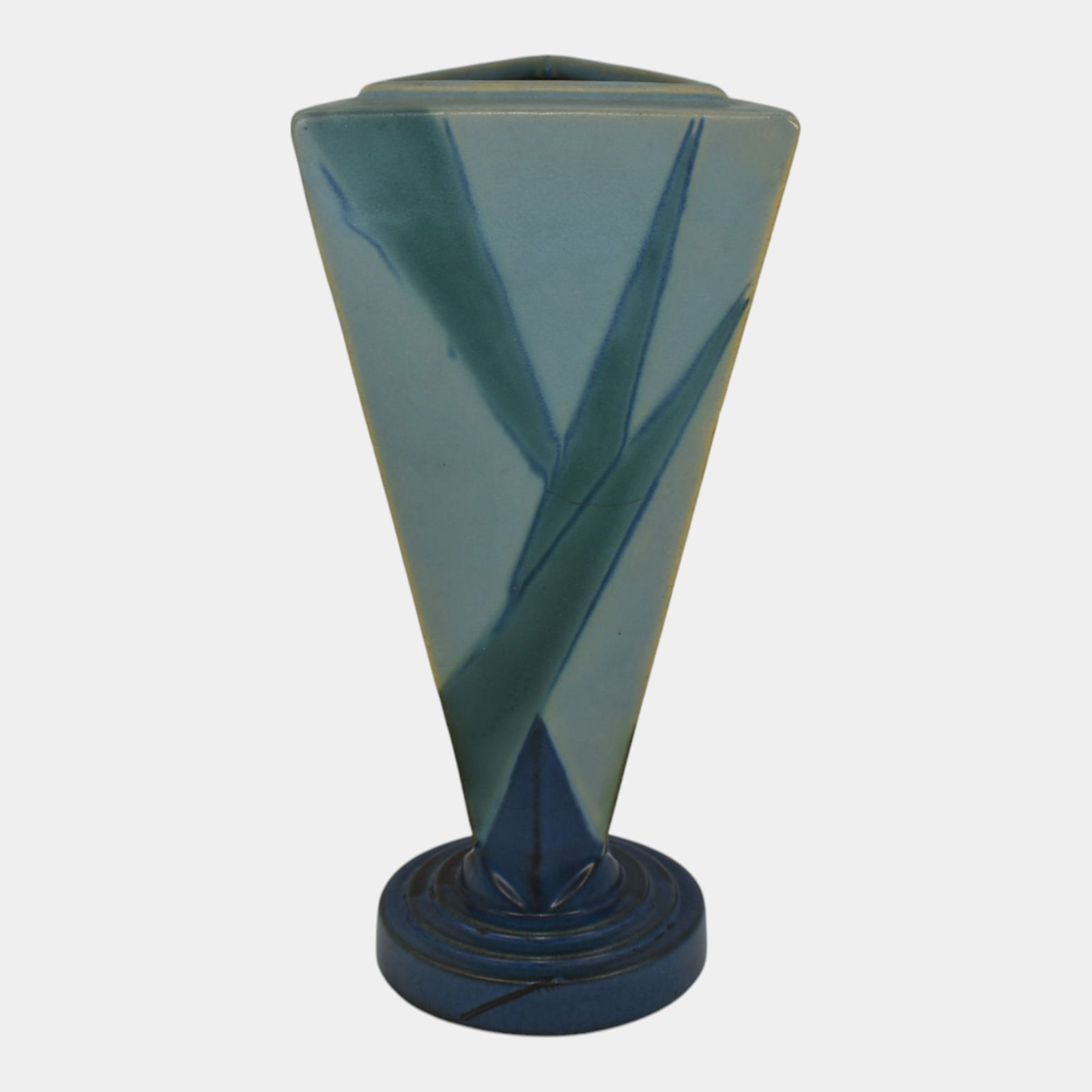 Roseville Futura 1928 Vintage Art Deco Pottery Big Blue Triangle Vase 388-9 (1 of 6)