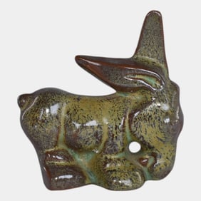 Frankoma 1940s Vintage Pottery Green Brown Donkey Figurine