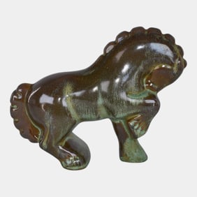 Frankoma 1940s Vintage Pottery Green Brown Horse Figurine