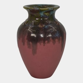 Fulper Art Pottery Pink Vase With Embossed Prunts On Shoulder D532