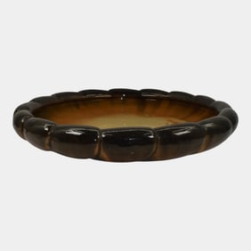 Fulper Pottery Large Orange Black Centerpiece Bowl With Lobed Rim