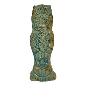 Ira Peters For Pewabic Pottery Blue Ancient God Hand Carved Statue