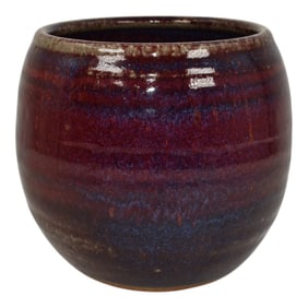 JT Abernathy Studio Art Pottery Hand Crafted Red And Blue Ceramic Vase