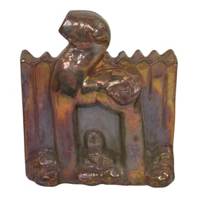 Pewabic Detroit 1920s Art Pottery Purple Copper Iridescent Art Deco Dog Bookend