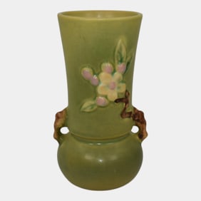 Roseville Apple Blossom Green 1949 Pottery Vase 381-6