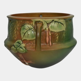 Roseville Fuchsia Green 1938 Vintage Art Pottery Hanging Basket Planter 359-5