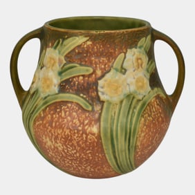 Roseville Jonquil 1931 Vintage Arts And Crafts Pottery Brown Ceramic Vase 526-6