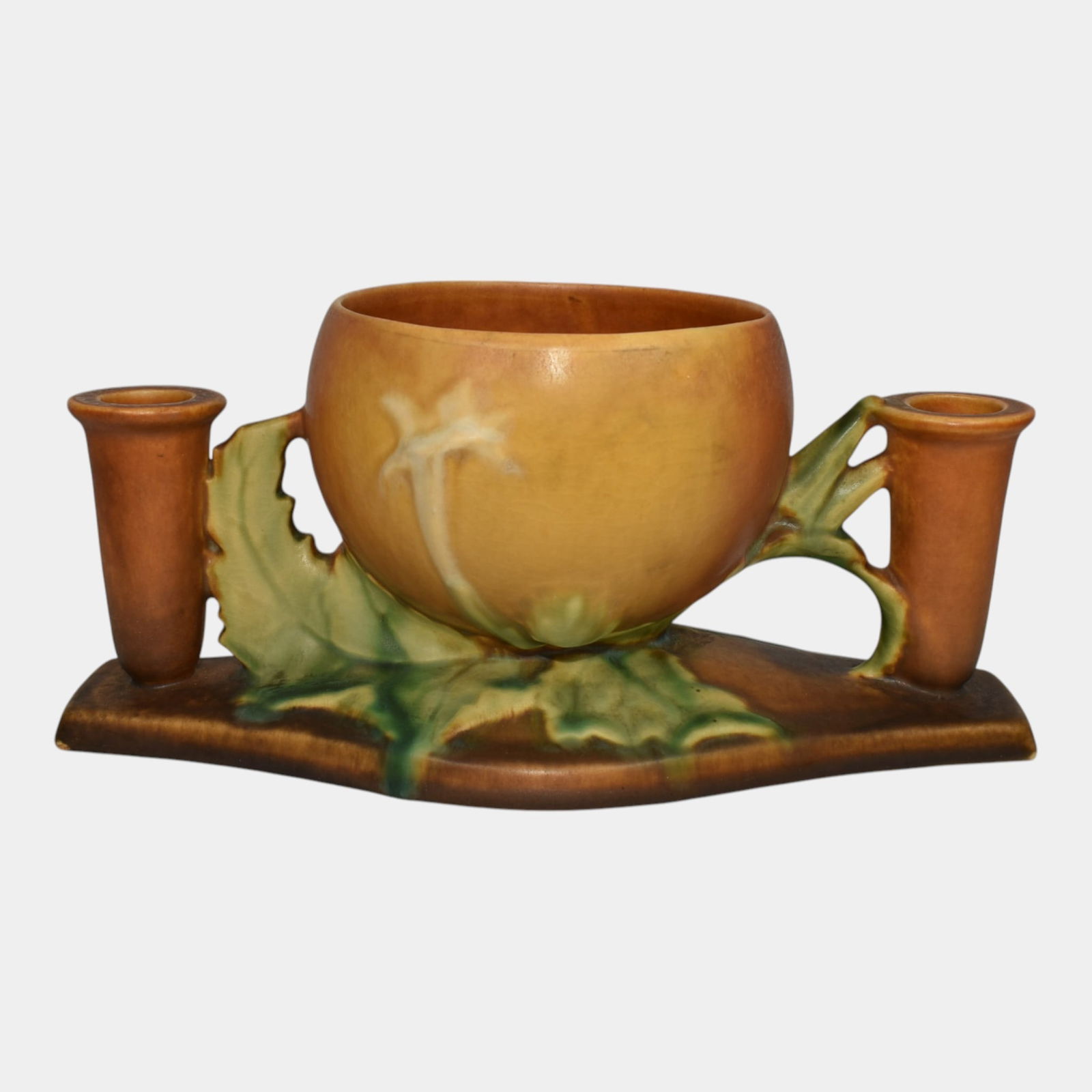 Roseville Thornapple Brown 1937 Pottery Centerpiece 313 (1 of 6)