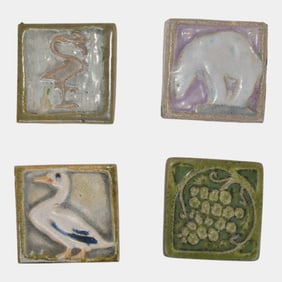 Flint Faience Wild Life And Pewabic 2007 Grape Art Pottery Tiles