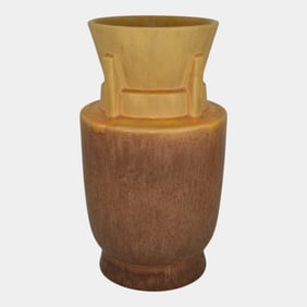 Roseville Futura 1928 Vintage Pottery Yellow Brown Space Capsule Vase 432-10