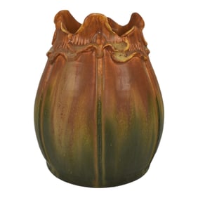 Ephraim Faience 2005 Hand Made Pottery Autumn Ginkgo Vase 518