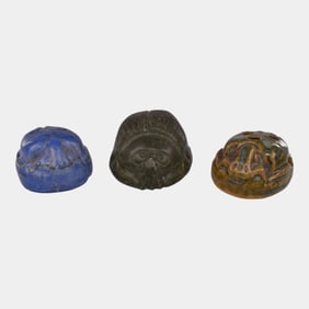 Fulper Door Art Pottery Green Blue Scarab Flower Frogs Paperweight
