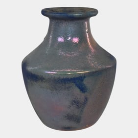 Pewabic Detroit 1920s Art Pottery Blue Iridescent Cabinet Vase