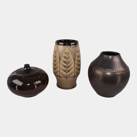 Chris Powell Vintage Art Pottery Brown Tan Metallic Ceramic Vases