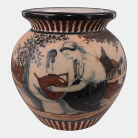 Ciboure France Vintage Art Pottery Hand Painted Countryside Ceramic Vase