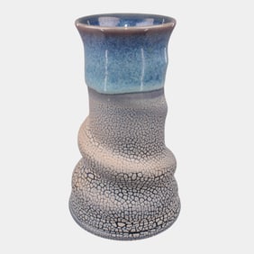 Duffhues Canadian Studio Art Pottery Hand Made Blue Ceramic Swirl Vase