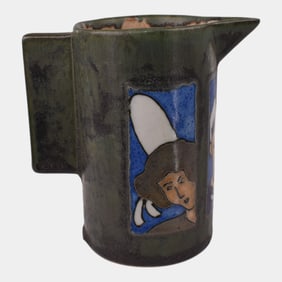 Quimper Odetta Vintage Art Pottery Green Sailor Creamer 1140