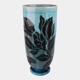Rookwood 1945 Vintage Art Pottery Blue Glaze Black Flower Vase 2194 Rehm