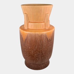 Roseville Futura 1928 Vintage Art Pottery Yellow Brown Space Capsule Vase 432-10