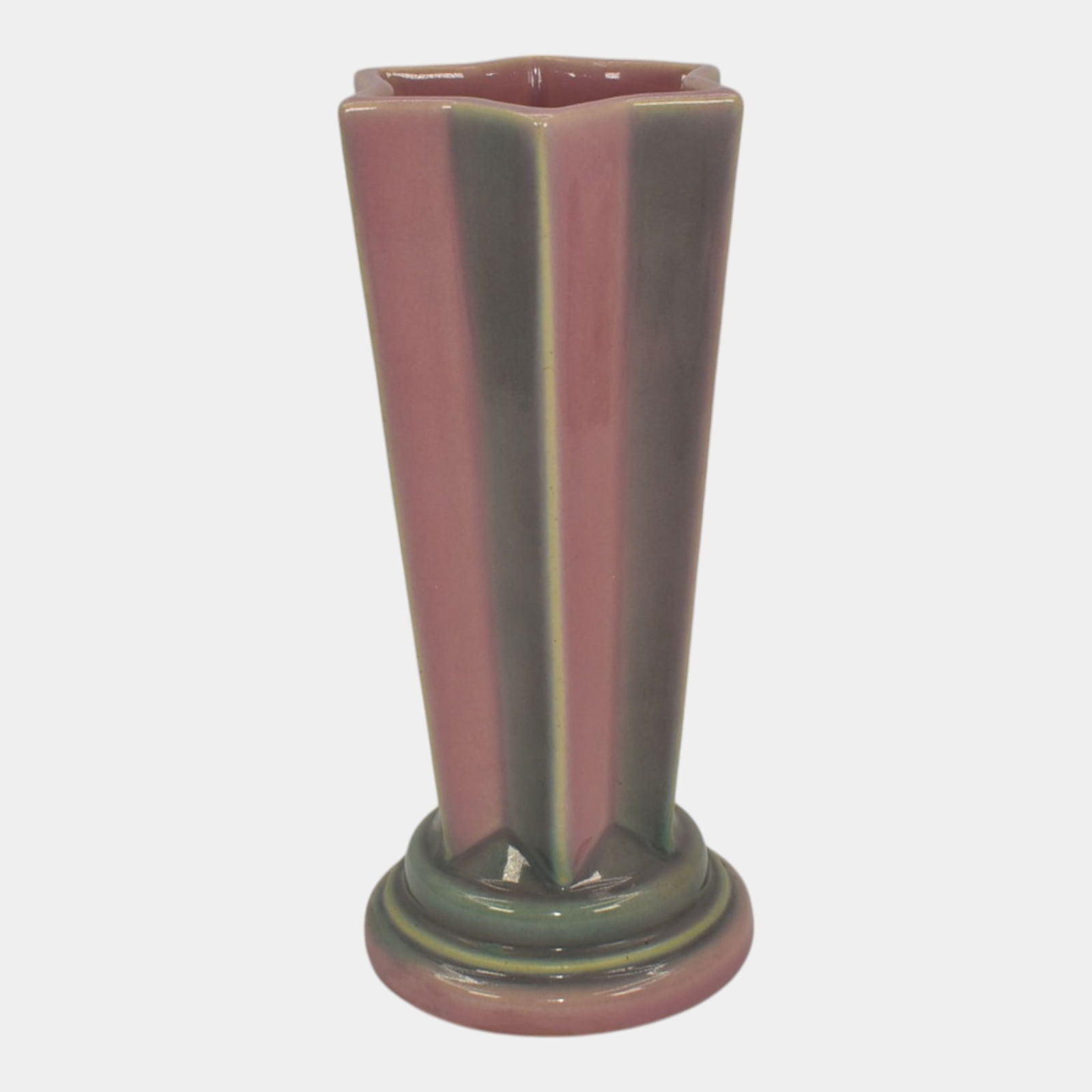 Roseville Futura Pink 1928 Vintage Art Deco Pottery Pleated Star Vase 385-8 (1 of 6)
