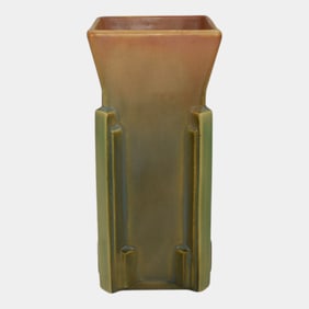 Roseville Futura Tan 1928 Vintage Art Deco Pottery Milk Carton Vase 402-8