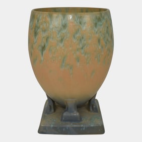 Roseville Futura Tan 1928 Vintage Art Deco Pottery Ostrich Egg Vase 400-7
