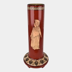 Roseville Olympic Red 1906 Minerva, Hector and Mercury Vase R33-11.5