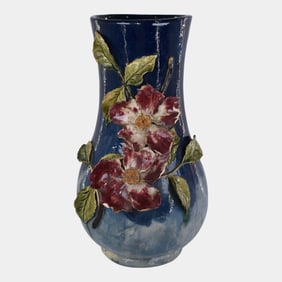 T. J. Wheatley Cincinnati Faience Vintage Art Pottery Blue Floral Vase 29