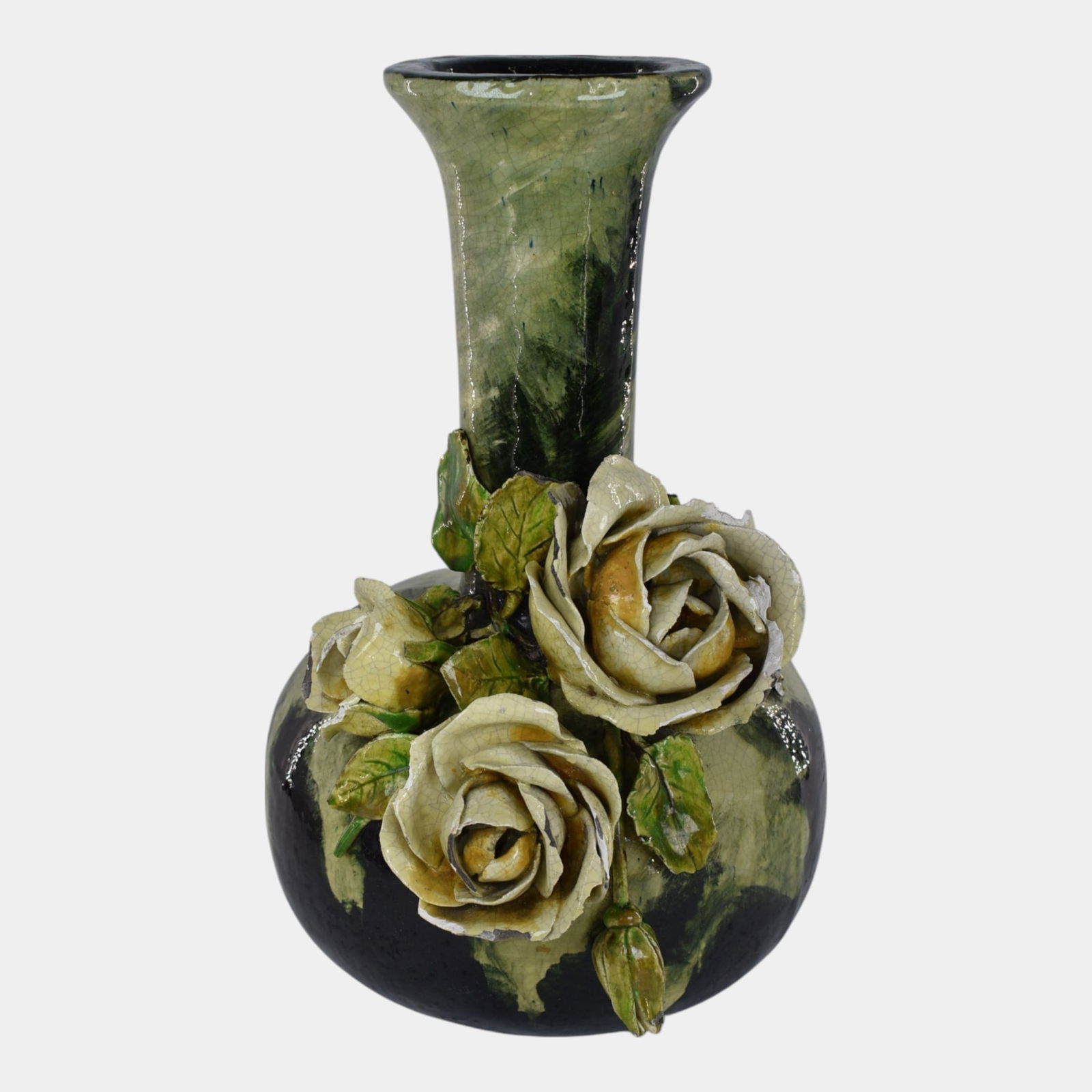 T. J. Wheatley Cincinnati Faience Vintage Art Pottery Green Floral Vase (1 of 7)