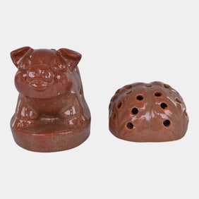 Van Briggle Pottery 1956 Gold Ore Glaze Pig Piggy Bank Flower Frog