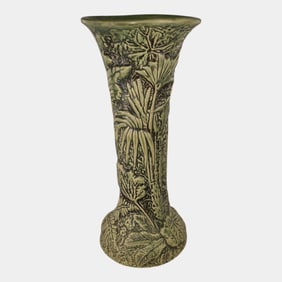 Weller Marvo 1920s Vintage Art Deco Pottery Green Tall Vase