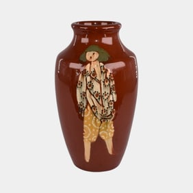 Weller Pottery Rhead Faience Birdimal Oriental Woman Vase 98